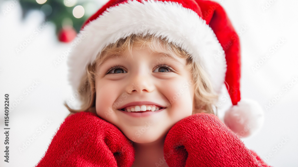 child in santa hat celebrating christmas. child in santa hat celebrating christmas.