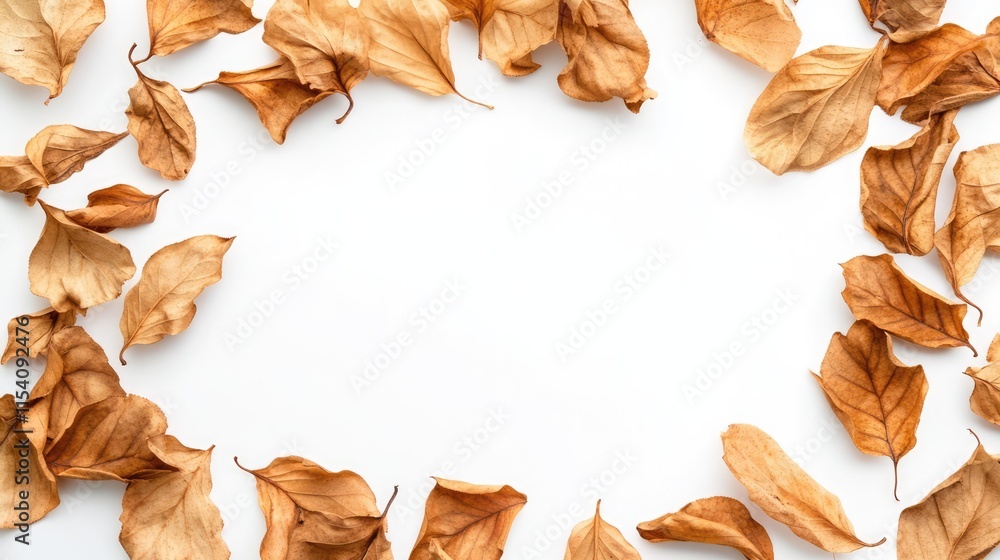 Dried leaves photo frame mockup on a white background with flat lay composition and ample copy space for creative designs and displays Dried leaves photo frame mockup on a white background with flat lay composition and ample copy space for creative designs and displays