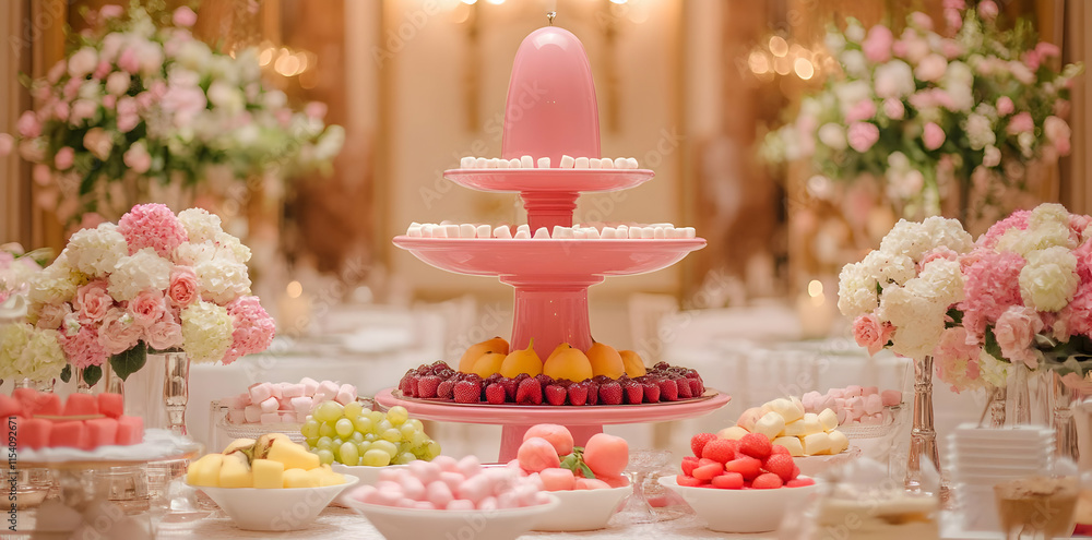 custom made wallpaper toronto digitalA beautifully arranged dessert table featuring colorful sweets and floral decorations.