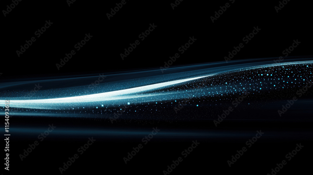 A blue glowing wave moves gracefully across a dark backdrop, filled with shimmering particles that enhance its ethereal appearance. This captivating display evokes a sense of tranquility and wonder. A blue glowing wave moves gracefully across a dark backdrop, filled with shimmering particles that enhance its ethereal appearance. This captivating display evokes a sense of tranquility and wonder.