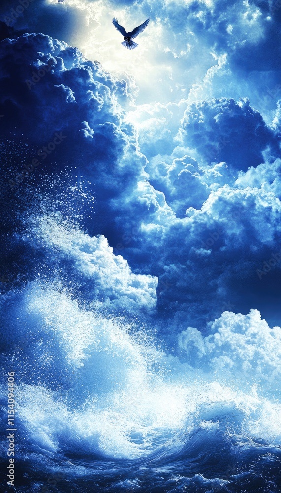 Naklejka premium A dramatic ocean scene with turbulent waves and dark, moody clouds.