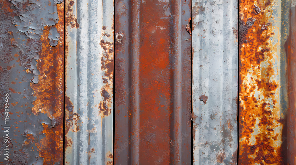 An industrial interior or architectural design can utilize the corrosion effect caused by oxidizing metal surfaces with acid to create rustic finishes or rusty effects. Galvanic. Illustration