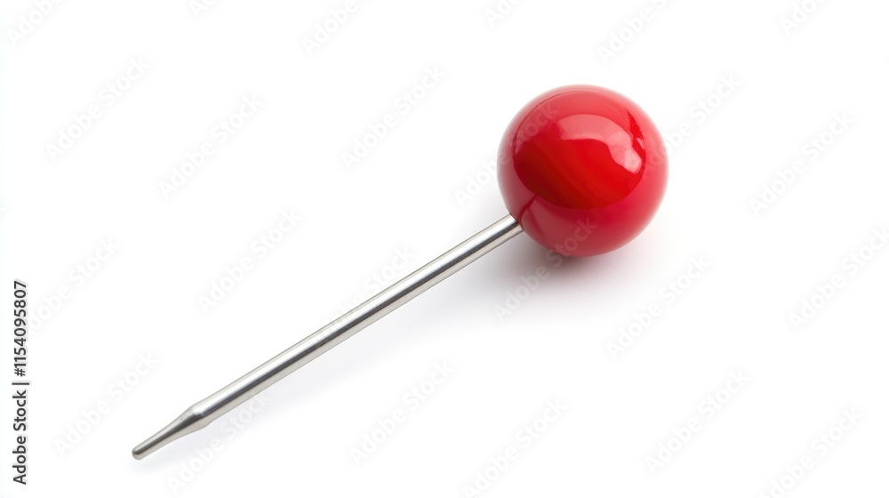 Red sewing pin with a round head isolated on a clean white background ideal for sewing and crafting related projects and concepts. Red sewing pin with a round head isolated on a clean white background ideal for sewing and crafting related projects and concepts.