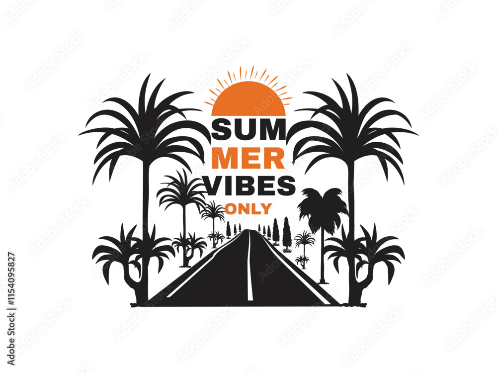 Obraz premium Summer vibes only tropical palm tree road t shirt design beach and vacation art
