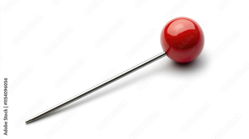 Red push pin with a glossy finish isolated on a clean white background ideal for office or educational themes and organizational visuals. Red push pin with a glossy finish isolated on a clean white background ideal for office or educational themes and organizational visuals.