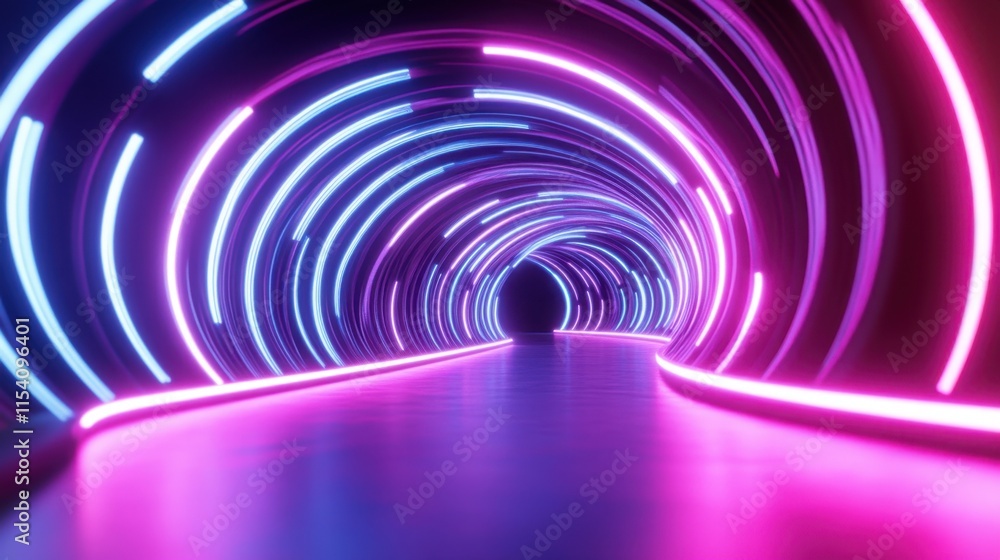 Obraz premium Futuristic Tunnel with Neon Lights Creating Vibrant Circular Patterns