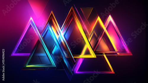 Bright triangular shapes in electric colors abstractly fragment into a vertical arrangement of neon geometric elements. Galvanic. Illustration