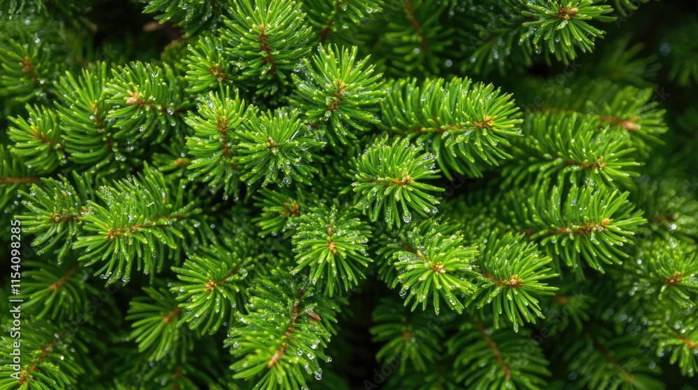 Pine Tree Foliage With Water Drops Freshness Nature Concept Close-Up Details Of Pine Needles Vibrant Green Background Pine Tree Foliage With Water Drops Freshness Nature Concept Close-Up Details Of Pine Needles Vibrant Green Background