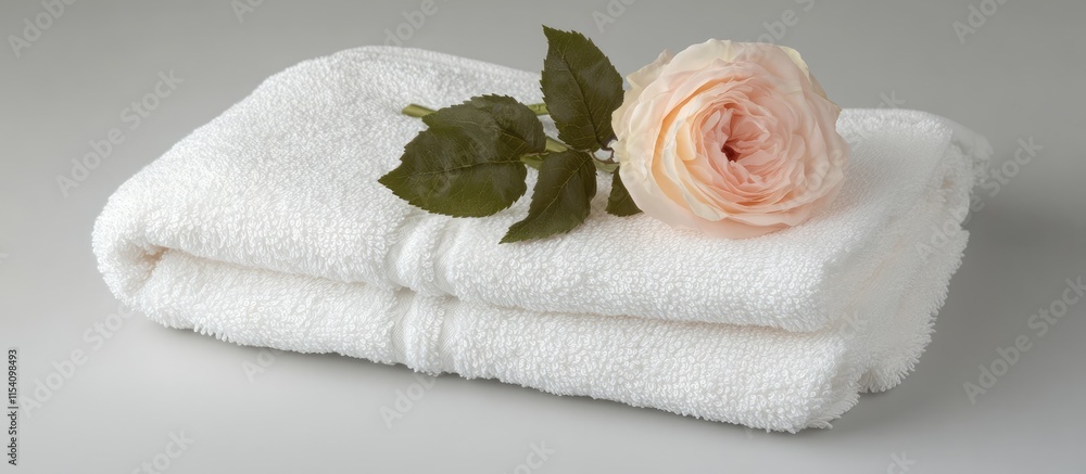 Neatly folded white terry towels with a soft rose ideal for spa and relaxation environments enhancing comfort and elegance Neatly folded white terry towels with a soft rose ideal for spa and relaxation environments enhancing comfort and elegance