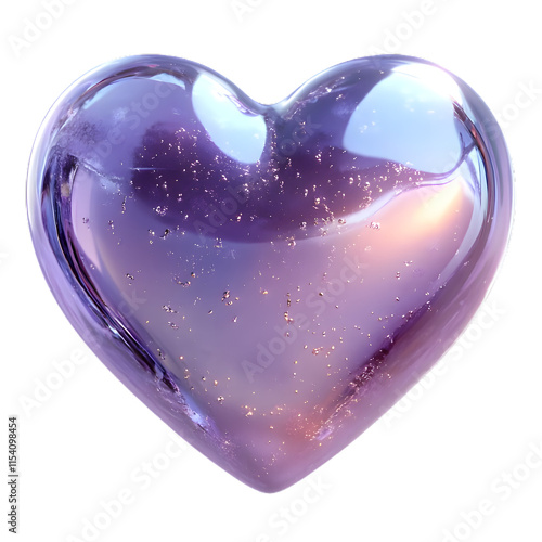 3D pastel purple heart shape png icon. glass crystal. perfect for png decorative stickers. galaxy heart photo