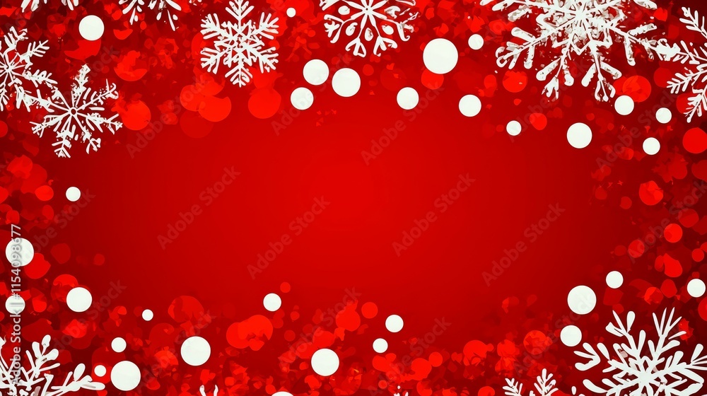 Winter Holiday Red Background with Snowflakes and Snow