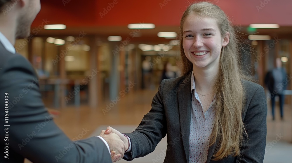 Fototapeta premium Business Negotiation Handshake in Modern Building