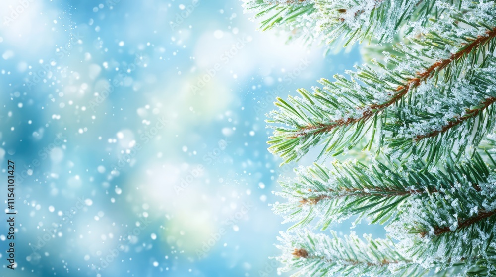 Pine branches with water droplets and snow against a blurred blue background showcasing winter thaw and natural beauty. Pine branches with water droplets and snow against a blurred blue background showcasing winter thaw and natural beauty.