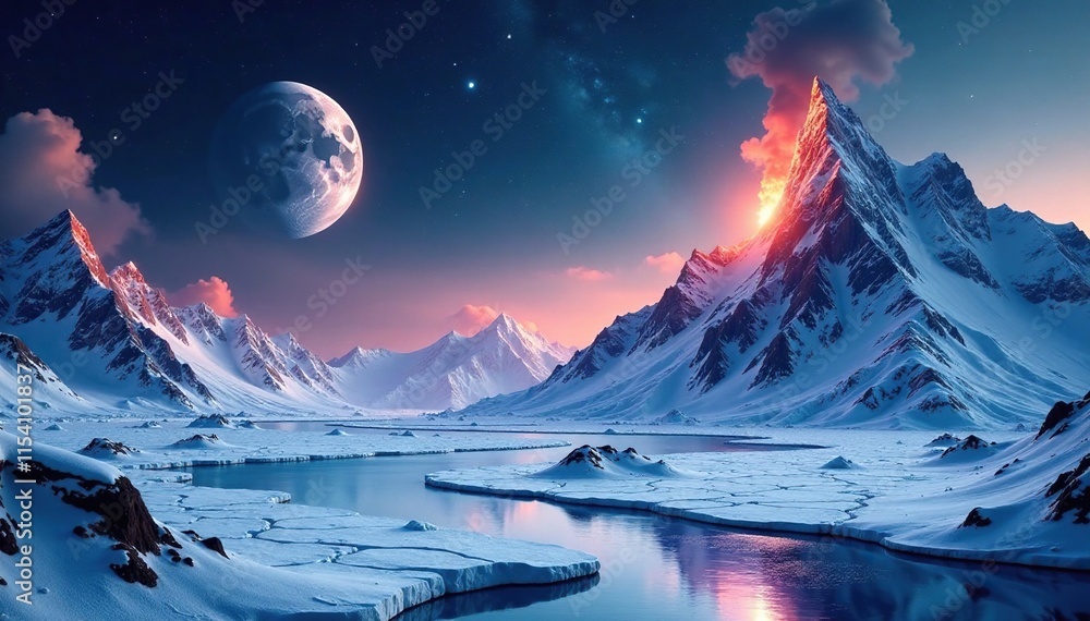 Icy surface of Triton moon with cryovolcanic features, ice, moon