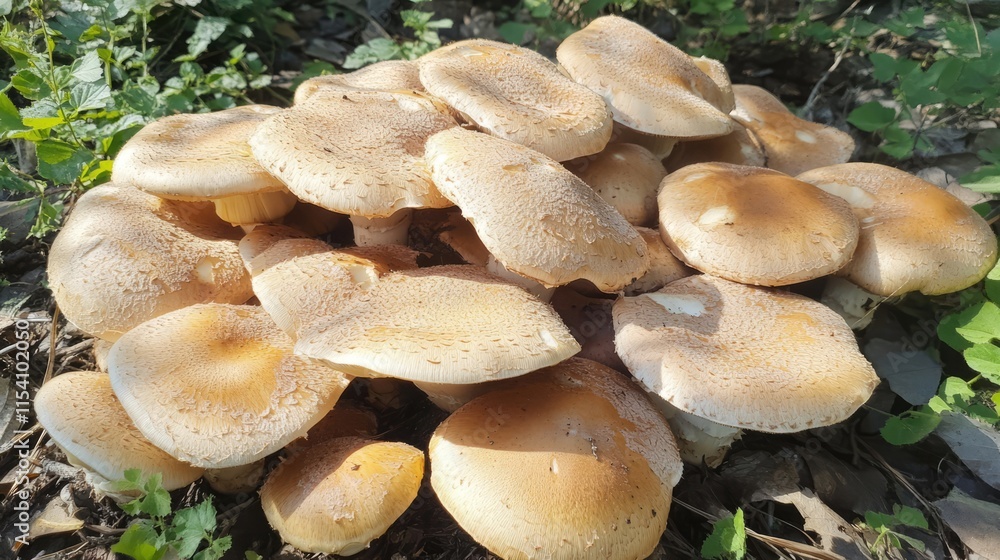 Overgrown mushrooms thrive in a sunlit mixed forest showcasing nature's beauty and biodiversity in a vibrant ecosystem. Overgrown mushrooms thrive in a sunlit mixed forest showcasing nature's beauty and biodiversity in a vibrant ecosystem.
