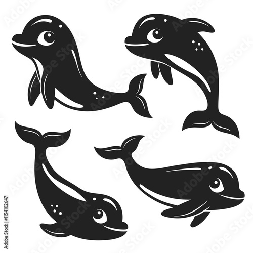 set of cartoon Dolphin fish