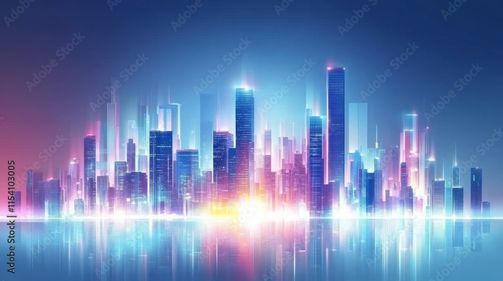 Vibrant City Skyline at Night with Futuristic Glow and Reflections in Water, Symbolizing Urban Life, Beauty, and Innovation in Modern Architecture Vibrant City Skyline at Night with Futuristic Glow and Reflections in Water, Symbolizing Urban Life, Beauty, and Innovation in Modern Architecture
