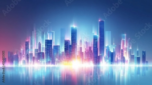 Vibrant City Skyline at Night with Futuristic Glow and Reflections in Water, Symbolizing Urban Life, Beauty, and Innovation in Modern Architecture