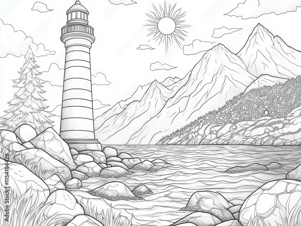 Fototapeta premium Coastal Lighthouse Illustration Landscape