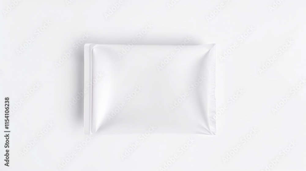 Glossy pouch template, blank white, isolated on white, lit by strong hard light, creating direct harsh shadows. Glossy pouch template, blank white, isolated on white, lit by strong hard light, creating direct harsh shadows.