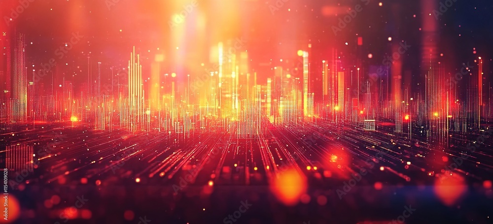 A digital background with red and orange lights, creating an abstract cityscape with light beams. A digital background with red and orange lights, creating an abstract cityscape with light beams.