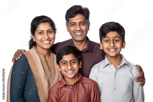 Portrait of a Smiling Indian Family on Transparent Background - Perfect Illustration for Creative Projects, Advertisements, Cultural Content, or Campaigns Celebrating Traditions and Family Unity. Png.
