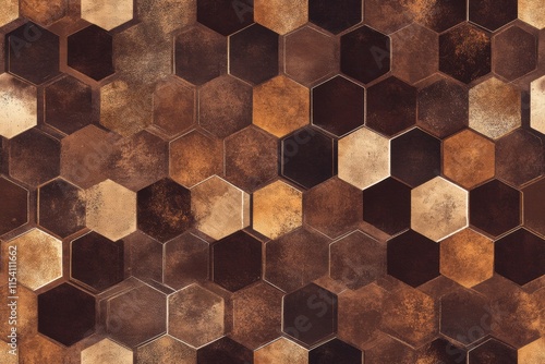 Unique honeycomb pattern featuring various shades of brown ideal for interior design and creative projects. Generative AI