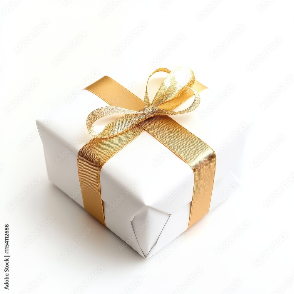 Gift Wrapped in Elegant White Paper With a Golden Ribbon, Ideal for Special Occasions and Celebrations Gift Wrapped in Elegant White Paper With a Golden Ribbon, Ideal for Special Occasions and Celebrations