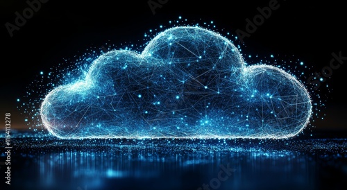 Digital Cloud Made of Interconnected Particles Glowing Against a Dark Background Illustrating Modern Technology Concepts