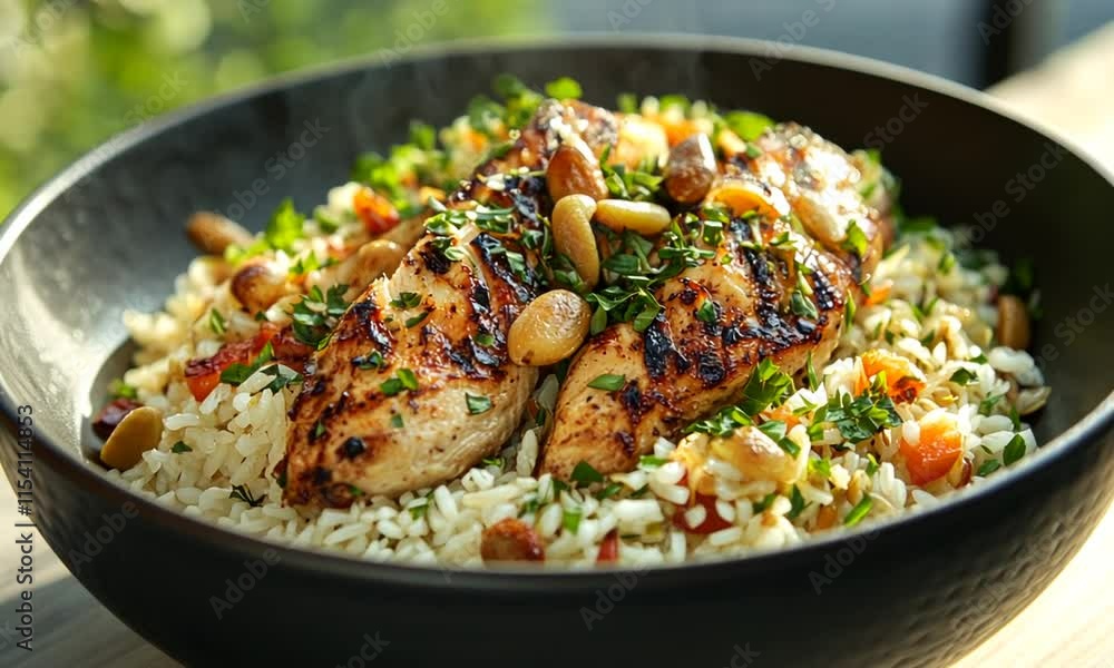 Grilled Chicken with Rice and Almonds: A Delicious Meal Grilled Chicken with Rice and Almonds: A Delicious Meal