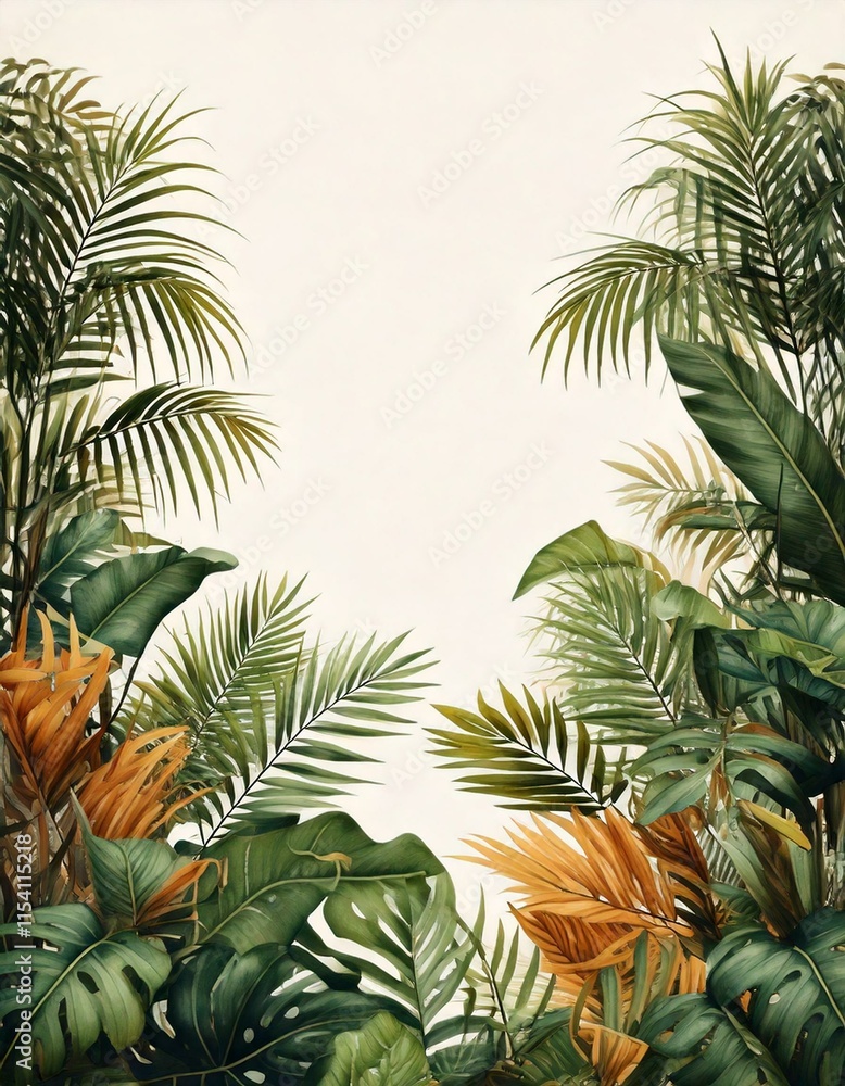 Fototapeta premium palm tree leaves tropical background for cards, social media post, invitations or posters