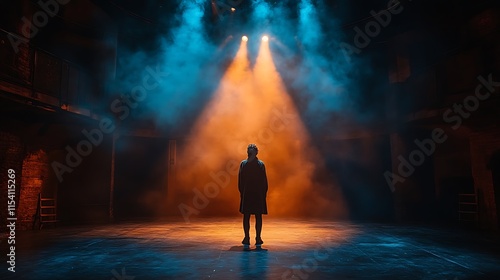Solo Figure Illuminated On Stage With Dramatic Lighting