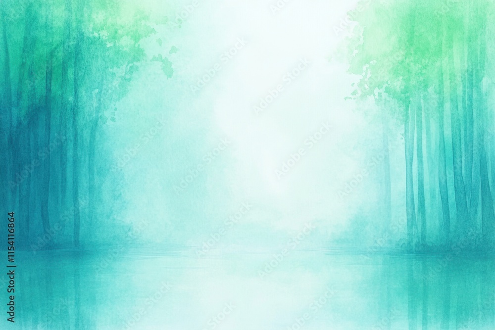 Serene Misty Landscape with Green Hues and Calm Water Reflection Serene Misty Landscape with Green Hues and Calm Water Reflection