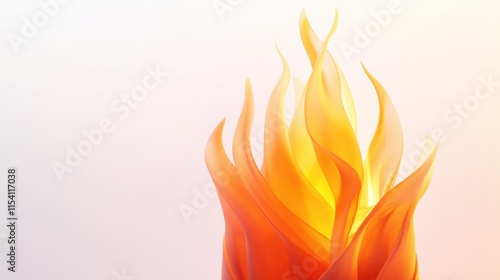 A realistic flame with glowing tips, vibrant orange and yellow colors, against a minimalist white background. photo