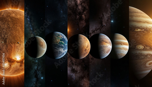 A stunning array of celestial bodies showcases the solar system's planets. The vibrant hues illustrate the unique characteristics and features of each planet, enhancing the cosmic perspective photo