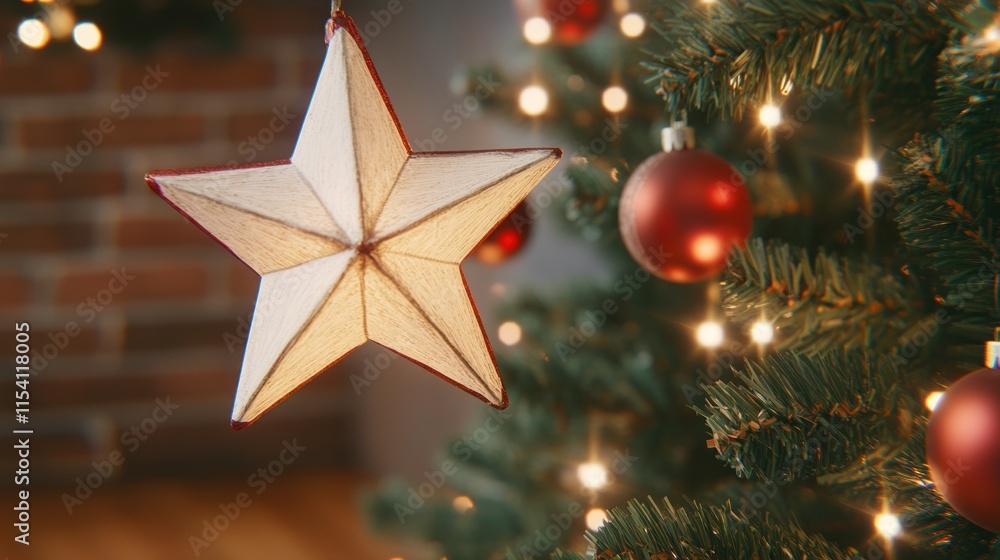 Elegant Paper Star Ornament Christmas Tree Festive Lights Decor Elegant Paper Star Ornament Christmas Tree Festive Lights Decor