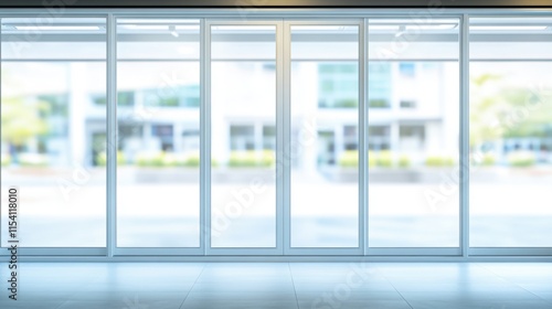 Modern Glass Facade with Blurred Urban Background and Natural Light