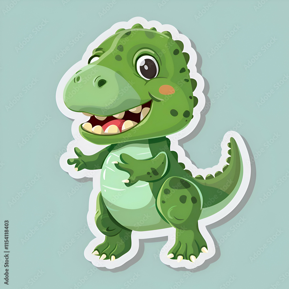 Fototapeta premium Cute Green Dinosaur Cartoon Illustration