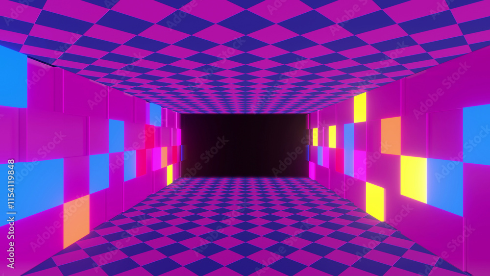 Fotografie Abstract Minimal Hall with Colorful Light