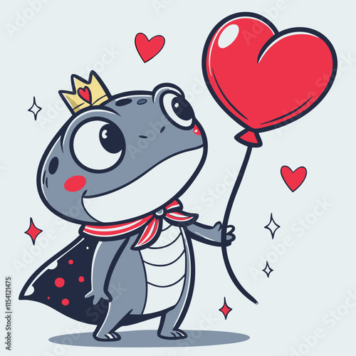 A cute little frog prince with a tiny golden crown, designed for charming children's illustrations and magical fantasy art.