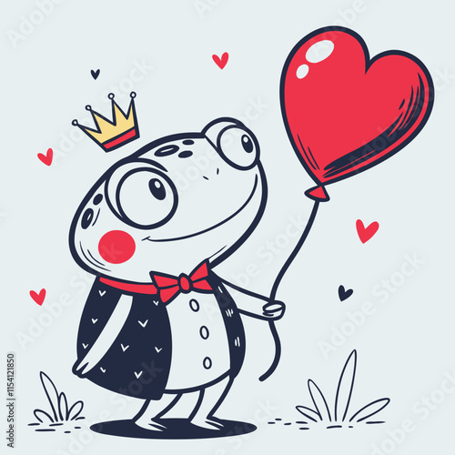 Little frog prince with a tiny golden crown, ideal for creating magical and enchanting illustrations for children’s books.