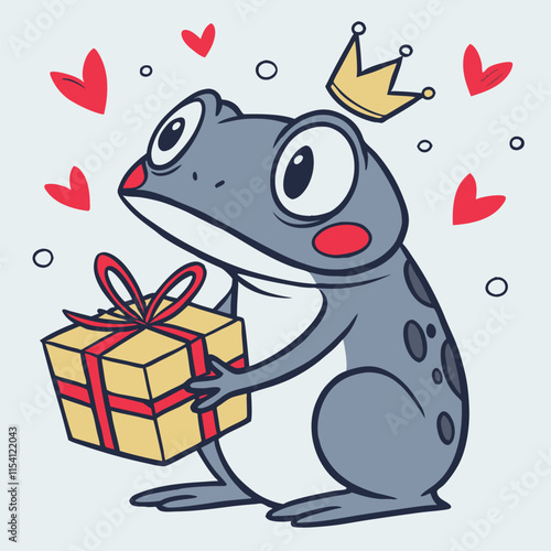 Cute little frog prince with a tiny golden crown, perfect for playful, whimsical children's illustrations and storybooks.