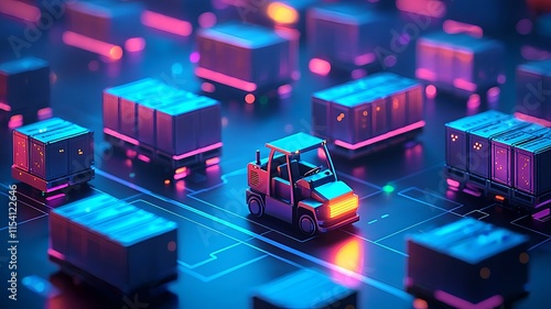 Wallpaper Mural Robotic Forklifts Navigating a Futuristic Glowing Warehouse of Crates Torontodigital.ca