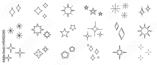 Conjunto de estrellas dibujadas a mano grunge negras aisladas en blanco. Ilustración vectorial. Íconos de estrellas para notas
