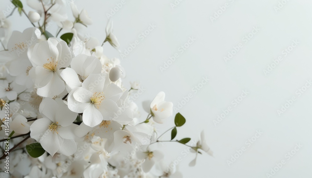 Delicate White Flower Arrangement Against Soft Minimalist Background in Light Topaz Hue Delicate White Flower Arrangement Against Soft Minimalist Background in Light Topaz Hue