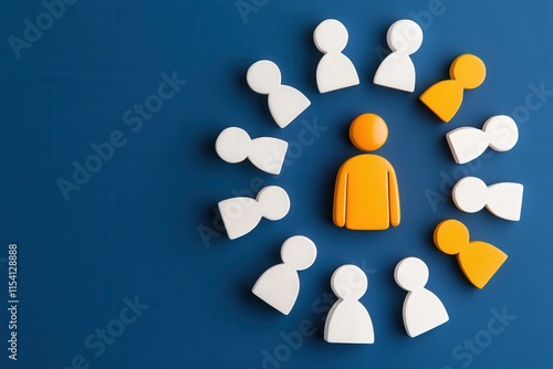 A central figure surrounded by diverse silhouettes representing teamwork and collaboration.