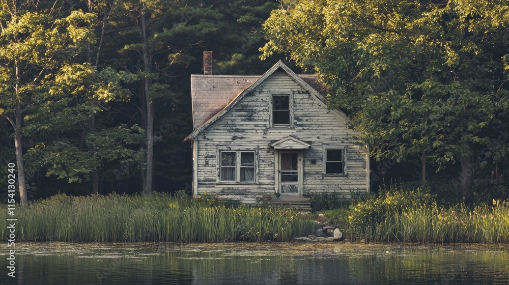 Rustic abandoned house by lake. Rustic abandoned house by lake.