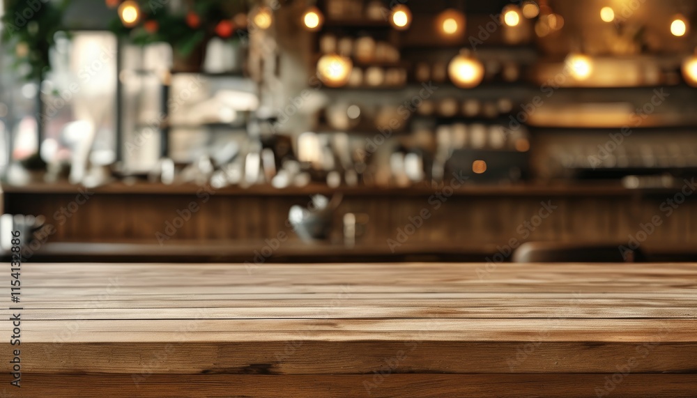 Rustic Wood Texture Tabletop in Upscale Cafe Setting with Warm Ambient Lighting Rustic Wood Texture Tabletop in Upscale Cafe Setting with Warm Ambient Lighting