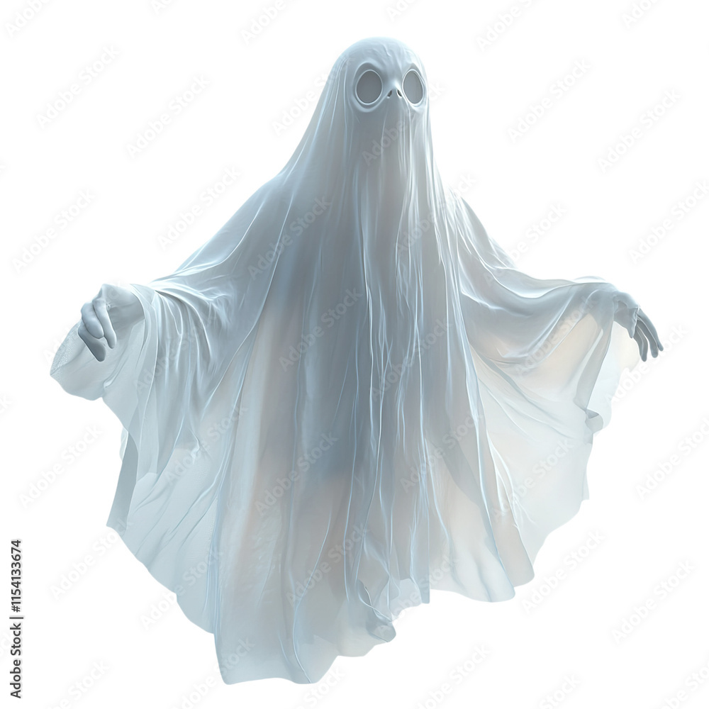Spooky Ghost Floating with a Soft Eerie Glow Isolated on White Background Spooky Ghost Floating with a Soft Eerie Glow Isolated on White Background