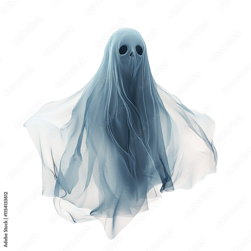 Spooky Ghost Floating with a Soft Eerie Glow Isolated on White Background Spooky Ghost Floating with a Soft Eerie Glow Isolated on White Background